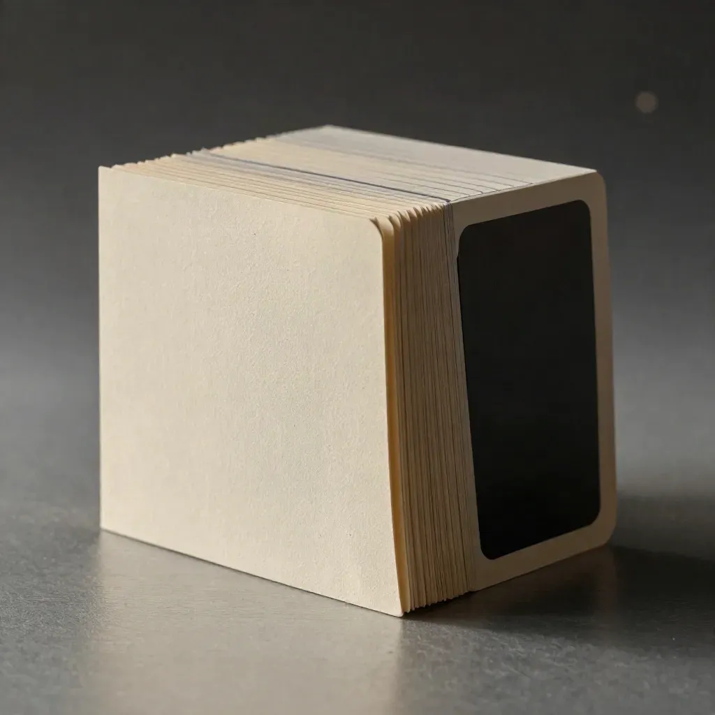 Cue cards per sottotitoli e slate su metallo, luce morbida e sfondo sfocato.